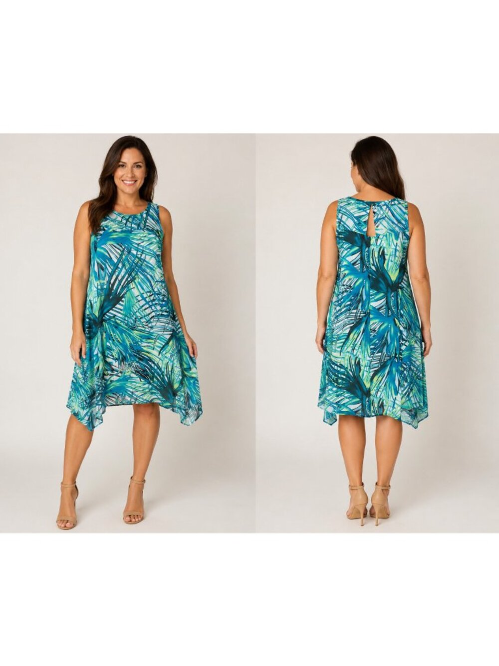 Robbie Bee vintage 90s Green Tropical Dress High Neck Size 10
